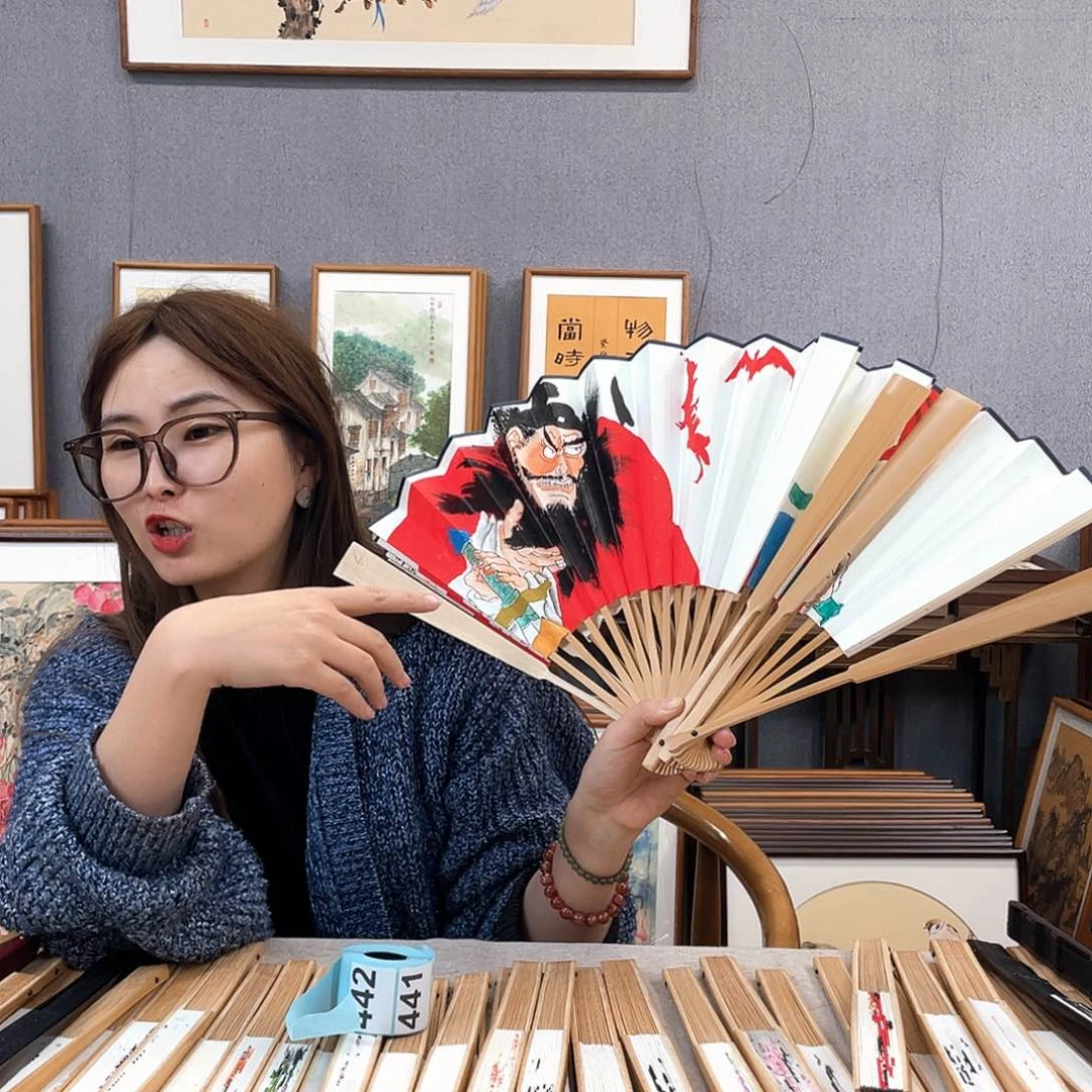 国画10寸玉竹-纯手绘-文玩扇骨（默认粘好）钟馗随机发