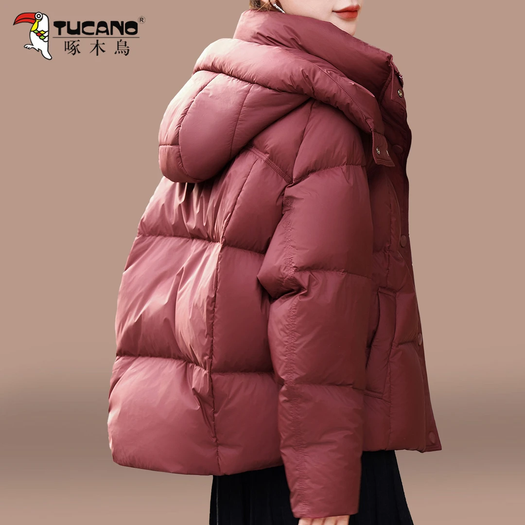 【官方品牌】啄木鳥连帽羽绒服女士冬季2026新款时尚加厚白鸭绒外套