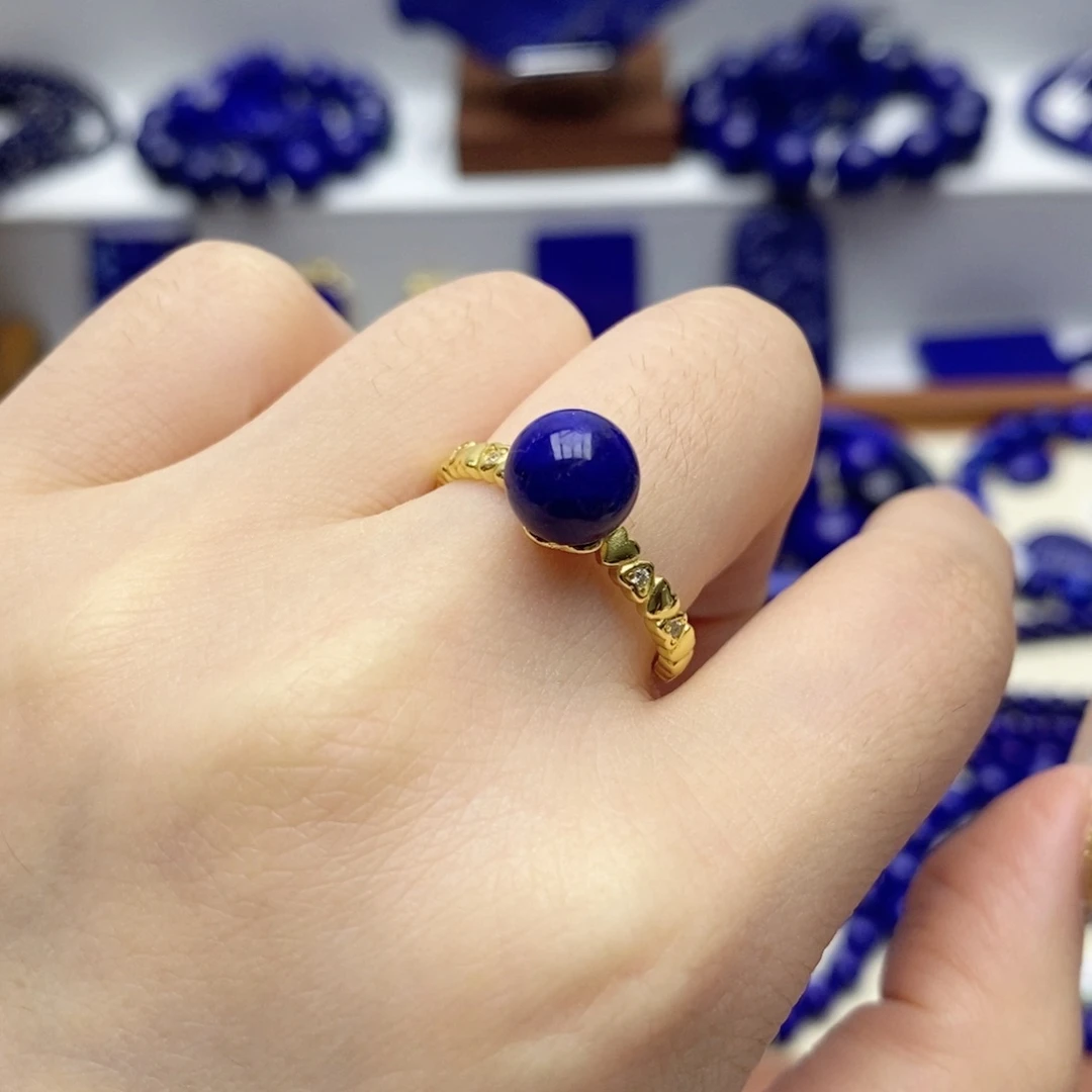 青金石银S925镀金镶嵌戒指