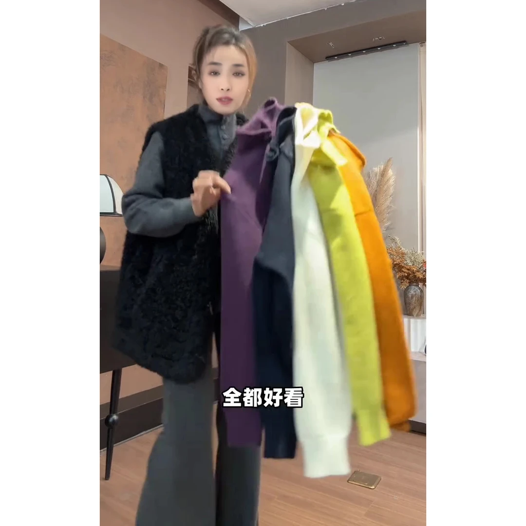 欧货净版纯色软糯排扣开衫立领毛衣长袖秋冬毛衣