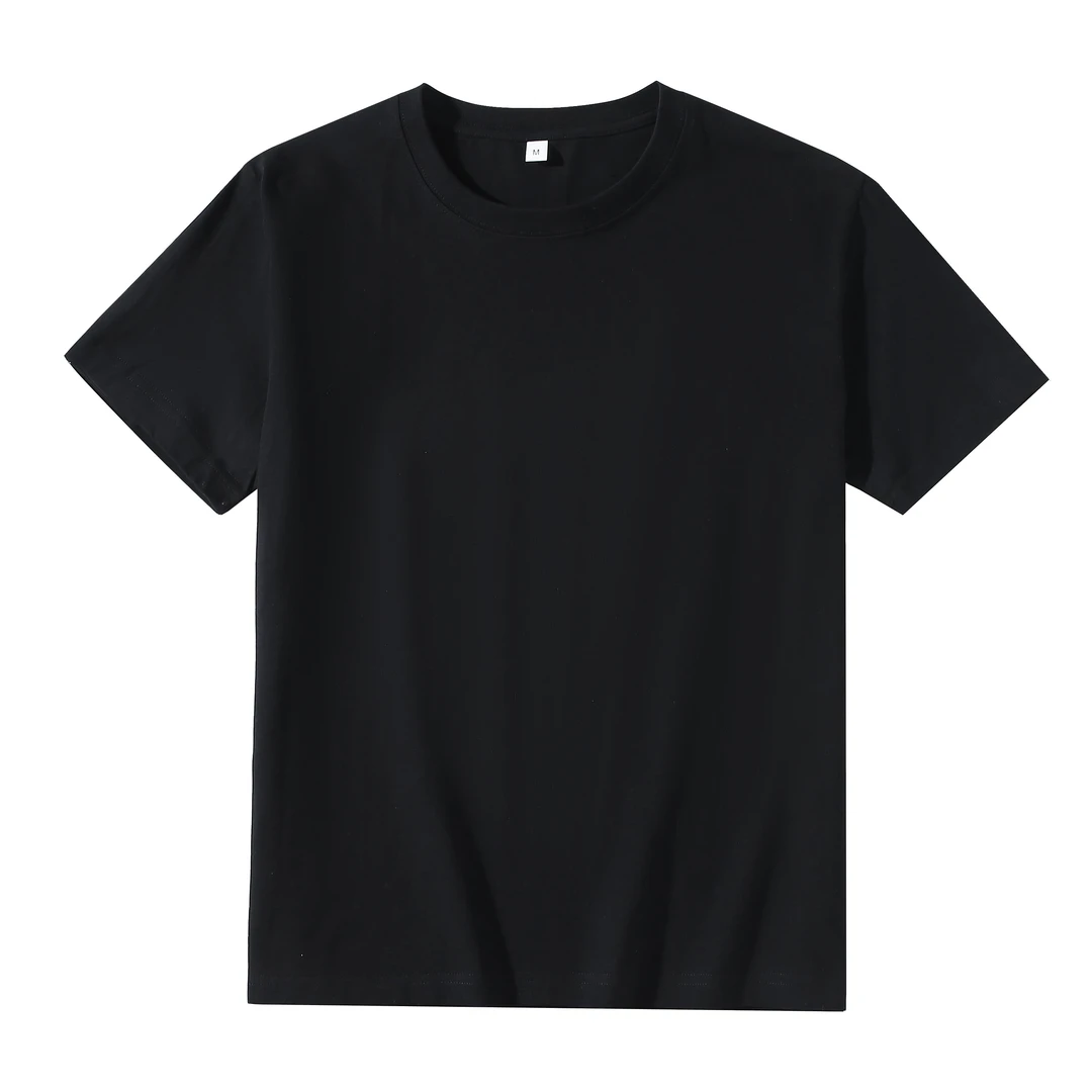【026】纯色标准版亮面青年圆领短袖T恤情侣上衣黑色百搭