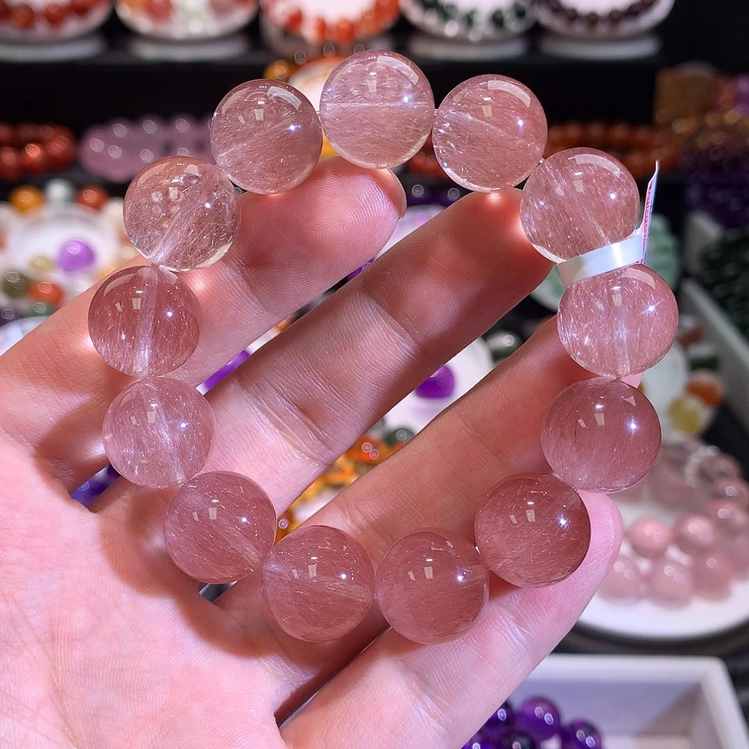 水晶手链未镶嵌豆沙粉钢丝兔14+