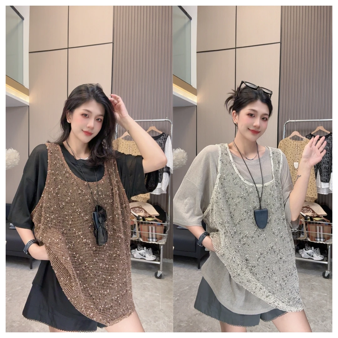 【闪闪惹人爱】时尚简约休闲设计感百搭马甲 两件套套装