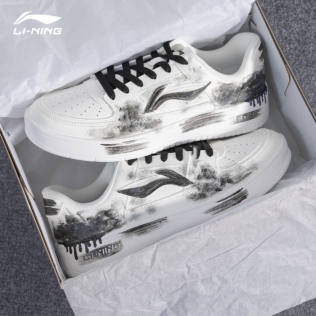 【定制板鞋】李宁月临男鞋 水墨丹青 休闲鞋秋季新款低帮学生小白鞋