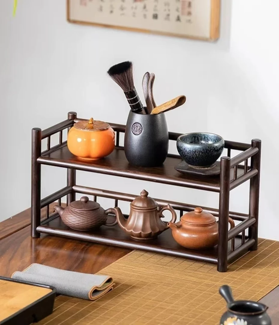 二层楠竹茶杯架子茶具茶器收纳架茶桌摆放架桌面博古架小型置物架