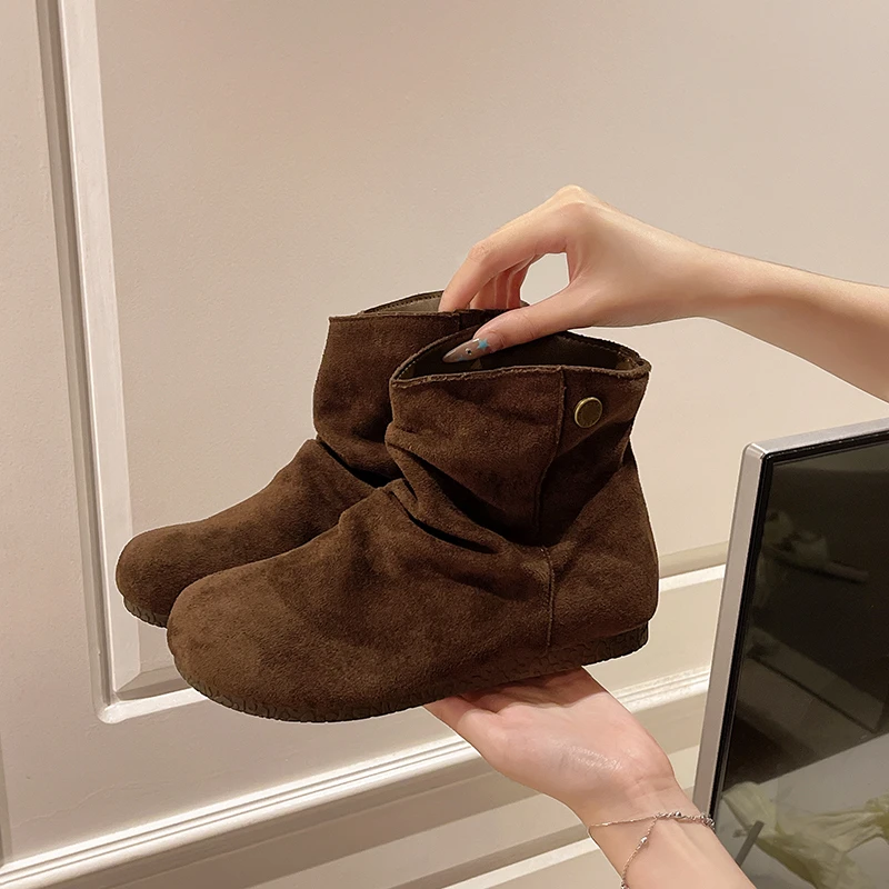 网红爆款堆堆短靴女款秋冬新款平底外穿显瘦马丁靴美拉德瘦瘦靴子