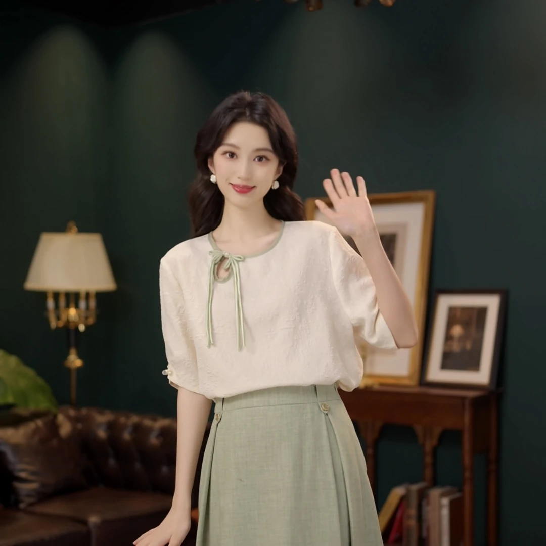 琦琦【毛绒卷】甜美休闲百搭小众短袖女夏季上衣YE0706514