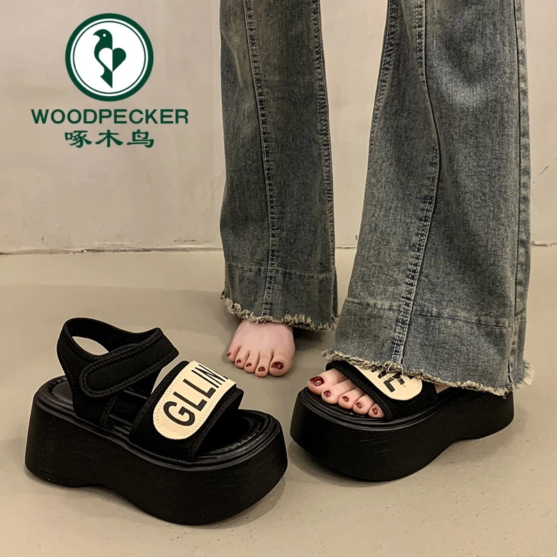啄木鸟小个子配裙子厚底7cm增高凉鞋女2025夏季超火罗马坡跟凉鞋