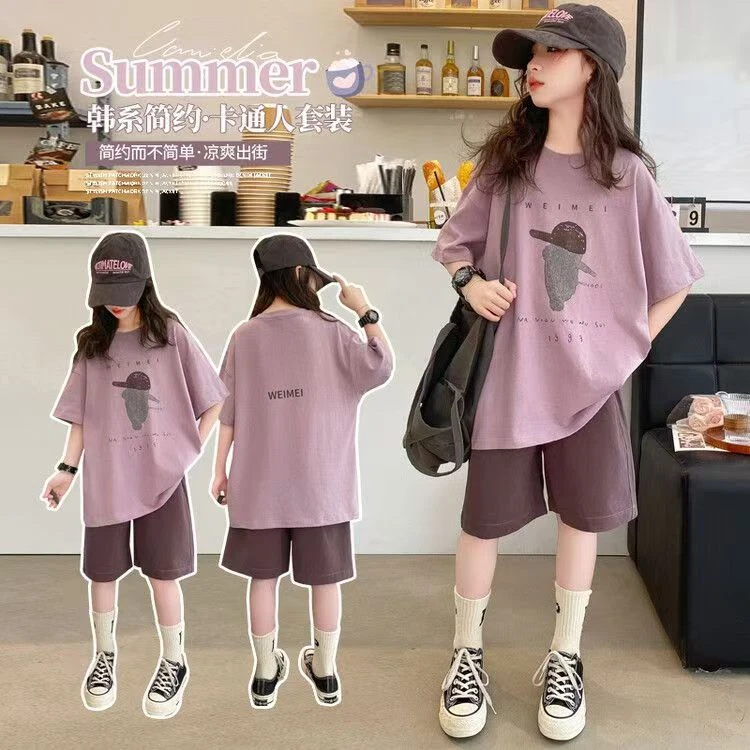 女童夏装短裤套装儿童洋气夏款宽松T恤中大童夏季运动休闲两件套