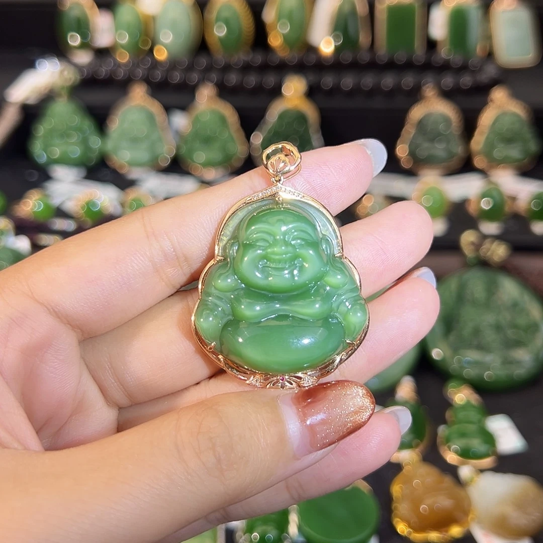 和田玉18K金镶嵌吊坠(不含链)