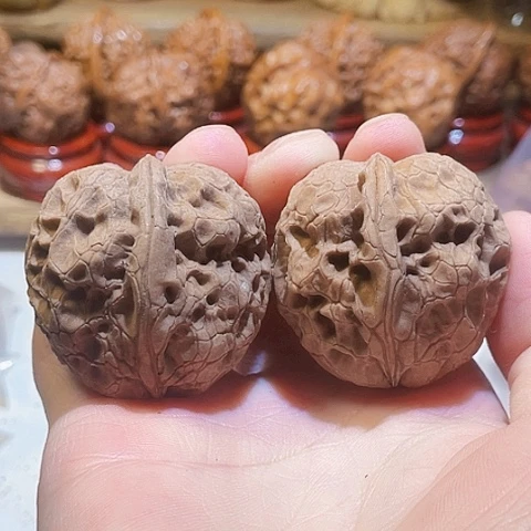 把件文玩核桃牡丹纹带彩41