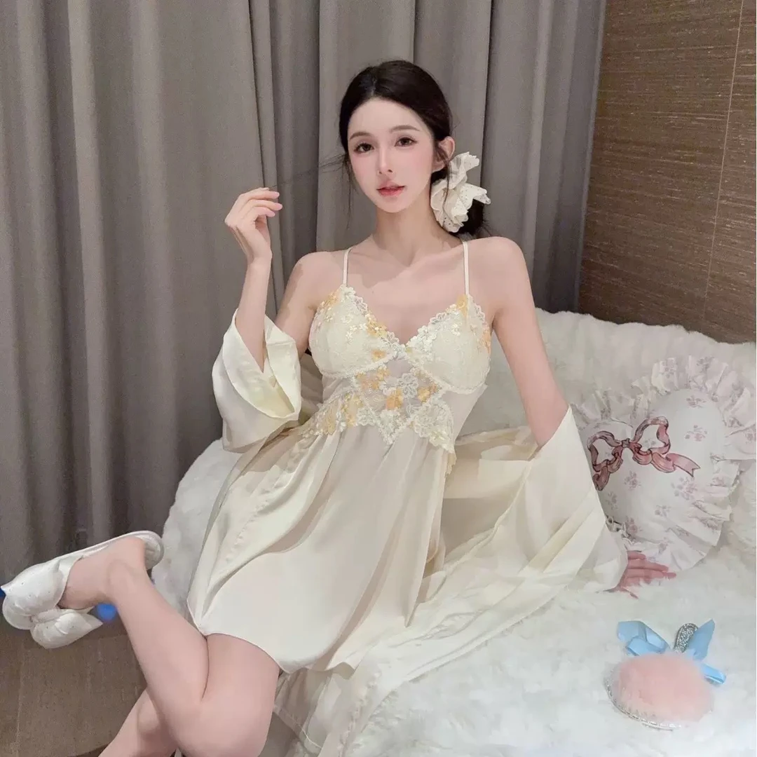 【兰香】纯欲设计感刺绣睡衣蕾丝吊带睡裙新款性感甜美法式家居套装