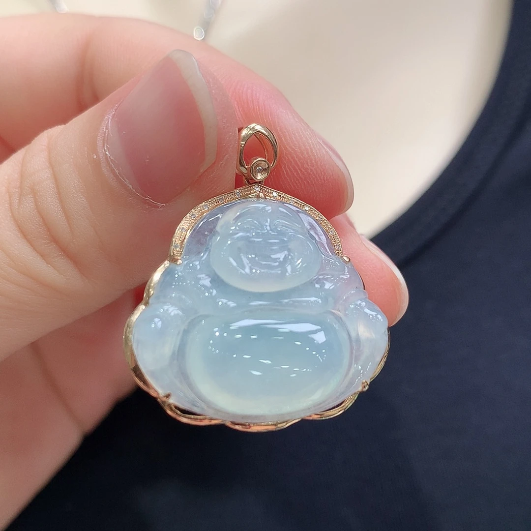 颈饰18K金镶嵌翡翠佛公