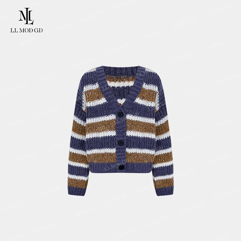 【周周】 【周周】针织衫秋冬条纹蓝色韩版长袖百搭上衣YLXR-253799