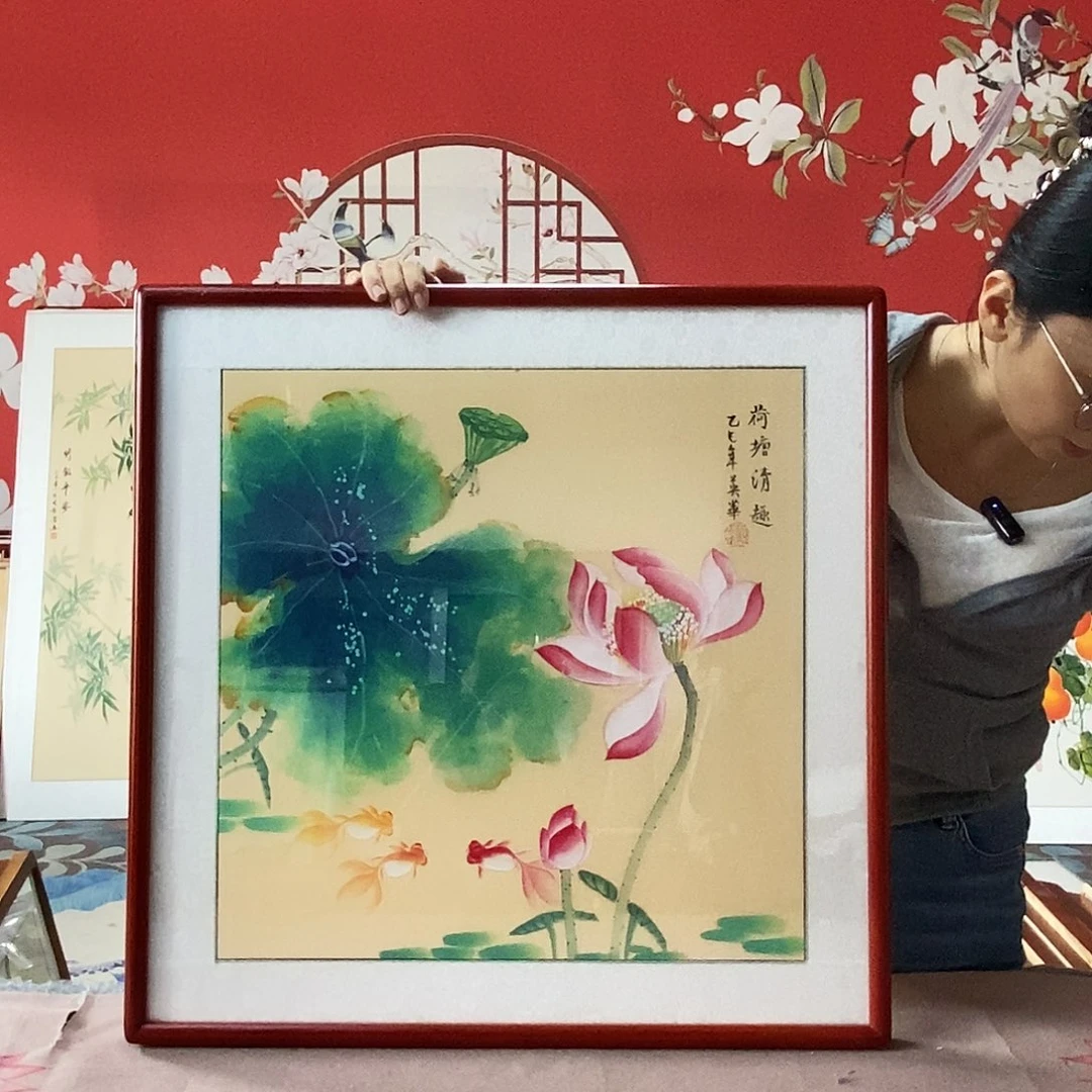 国画手写手绘国画作品带框包邮62✖️62