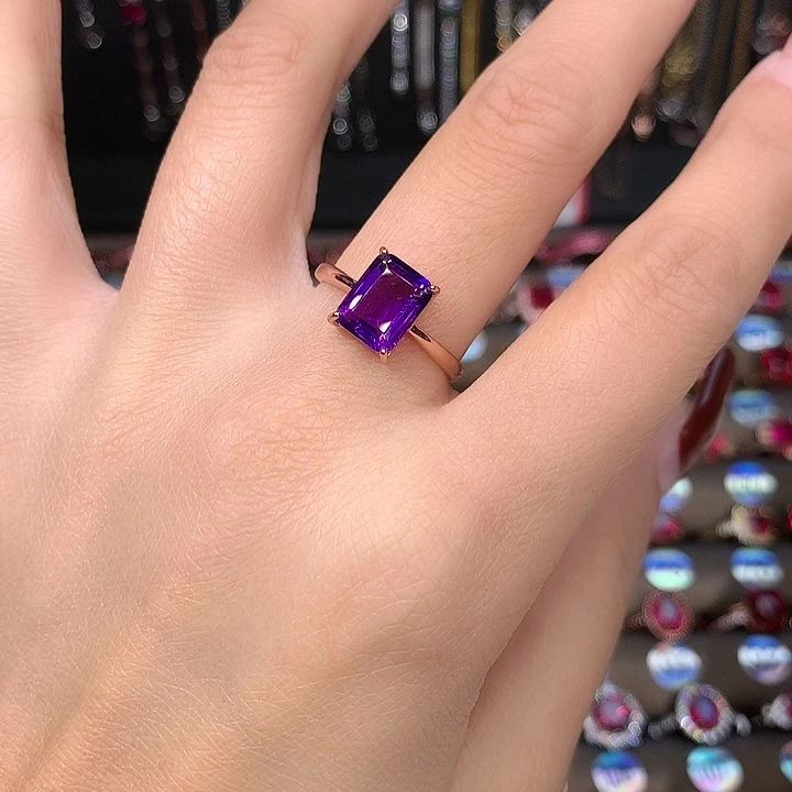 水晶戒指银S925镶嵌玫瑰金