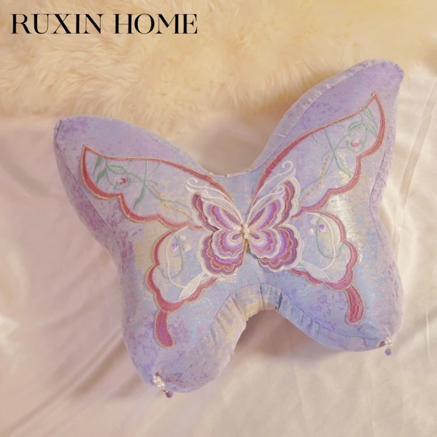 如馨·新中式蝴蝶刺绣抱枕沙发靠枕腰枕古风异形高级感靠背垫