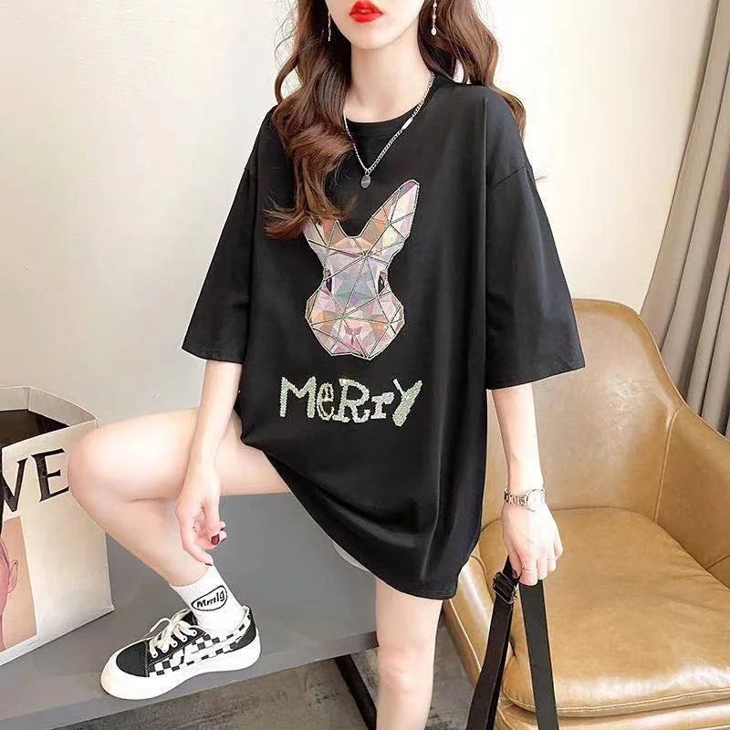 清了-男女同款夏季纯棉短袖印花卡通圆领包边宽松时尚休闲T恤