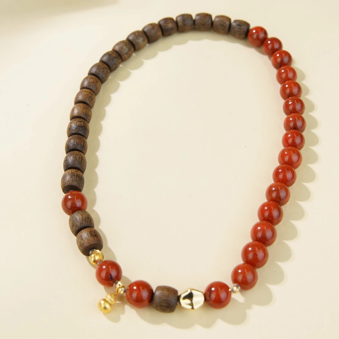 沉香白奇楠DIY南红18k沉香手串/CX00164