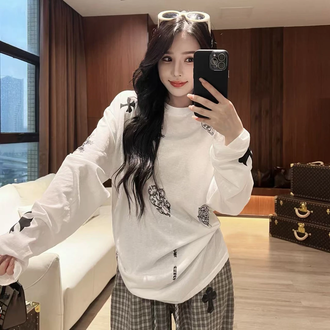 25ss允初早秋新款网红罗心十字印花图腾罩衫长袖女潮牌YUNCU-7101