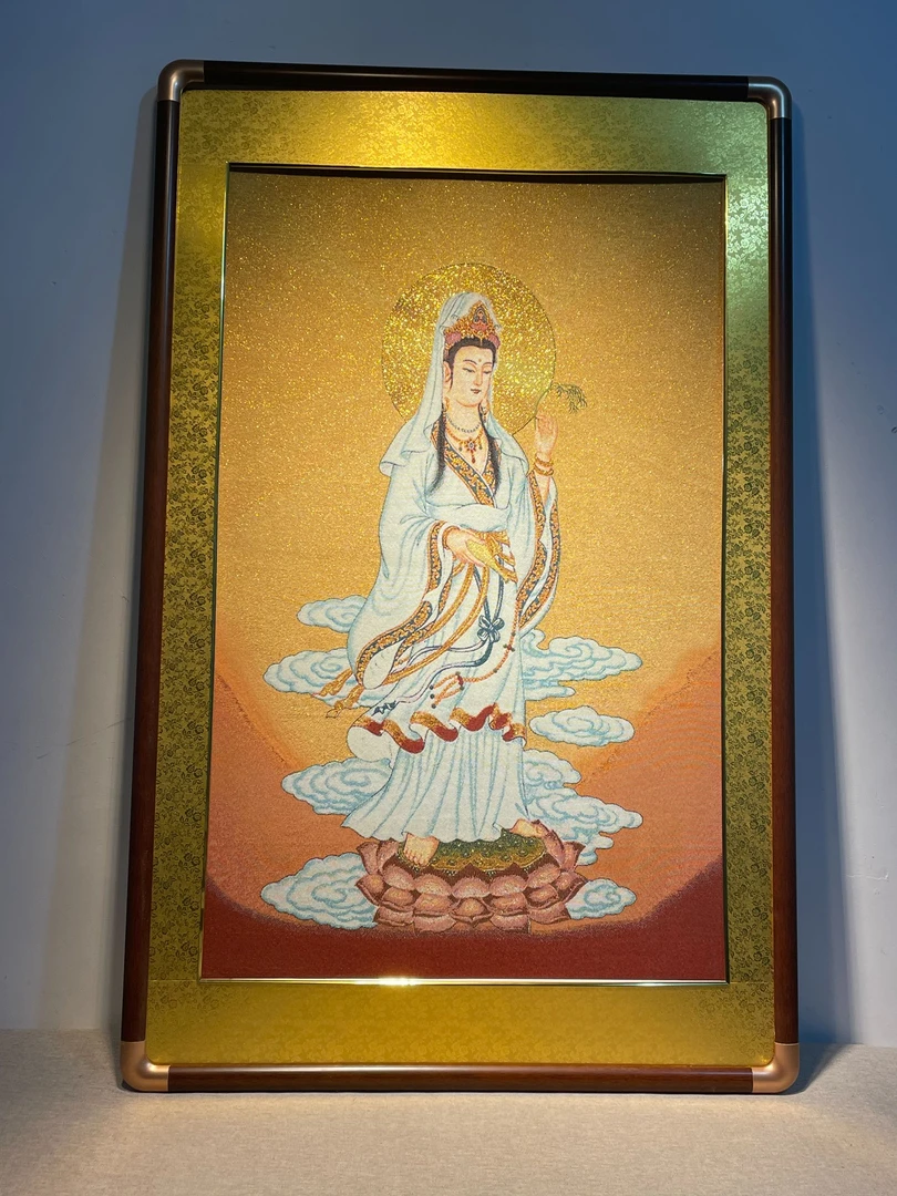 刺绣材质【观音菩萨】挂画实木装裱办公室玄关茶室书房背景墙装饰画