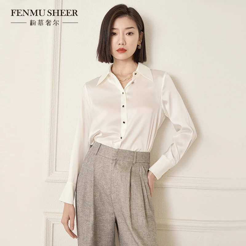 粉慕奢尔『华清引』桑蚕丝通勤气质长袖衬衫上衣-G1775