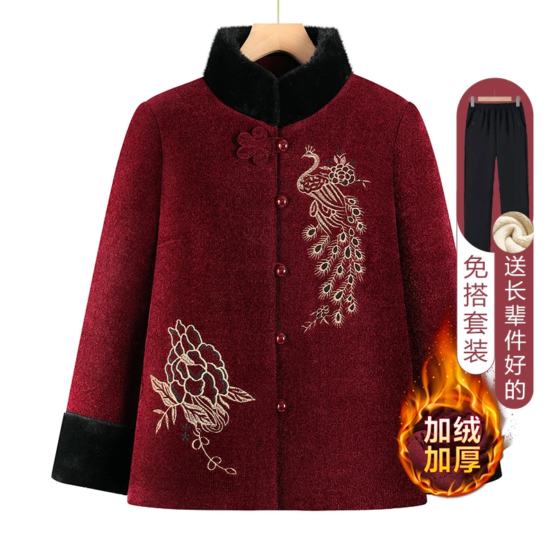 新品中老年人冬装女棉服洋气奶奶新款棉衣加绒加厚保暖外套老太太