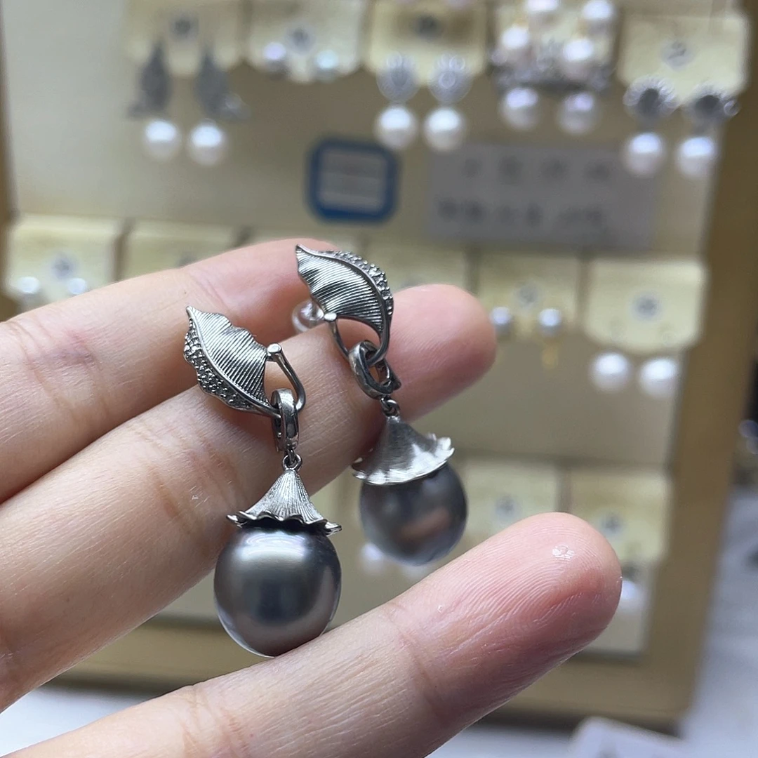 海水珍珠银S925镶嵌耳饰