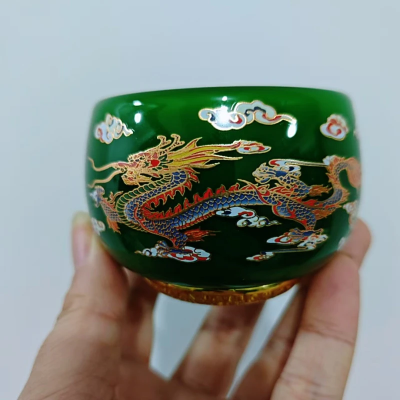 罗汉龙凤呈祥无礼盒高端茶器主人杯品茗杯手绘琉璃大容量茶杯水杯