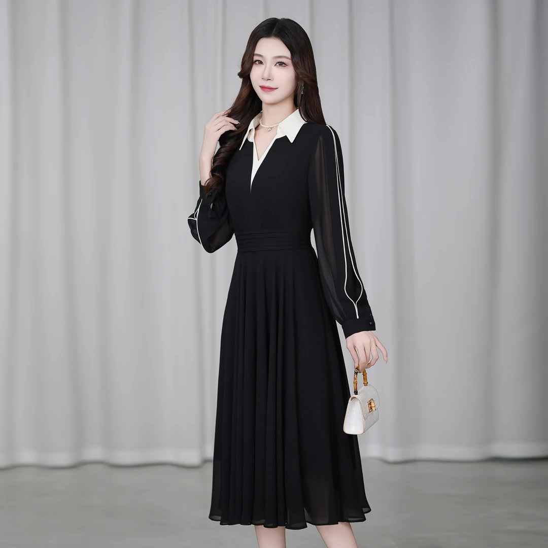 【现货】2025黑色尤莱特穿搭时尚气质显瘦轻奢长裙连衣裙