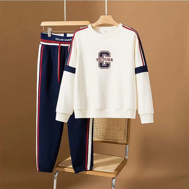 【现货】2025新款女士时尚运动服套装宽松休闲长袖圆领卫衣两件套