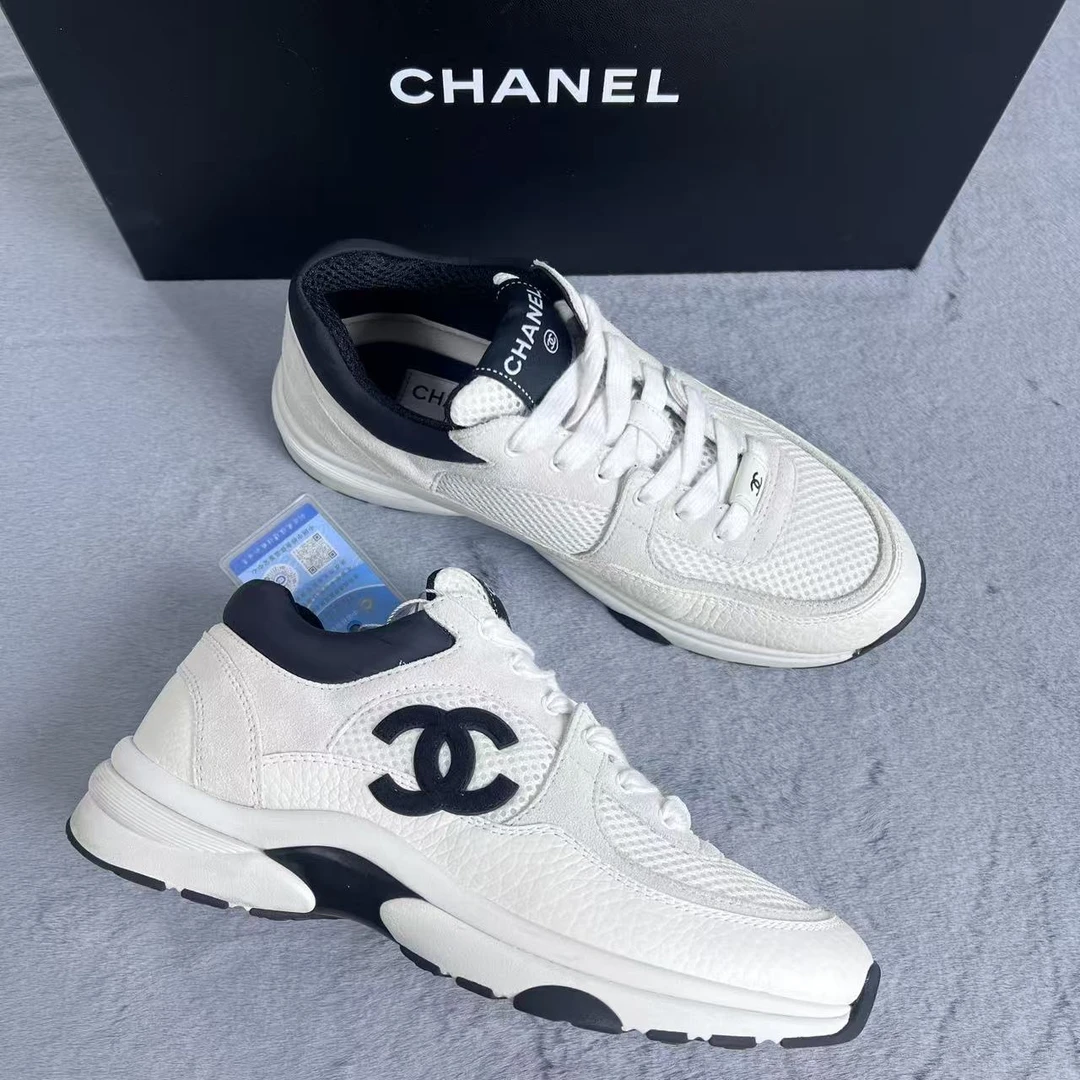 99新 Chanel/香奈儿 36.5码！Chanel运动鞋 米白黑网孔透气熊猫色