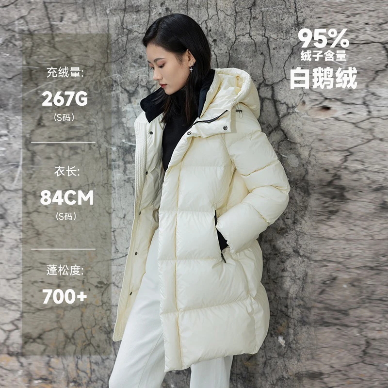 【羽物夫妇】冬95鹅绒服黑色300克中长款羽绒服女面包服TL2239