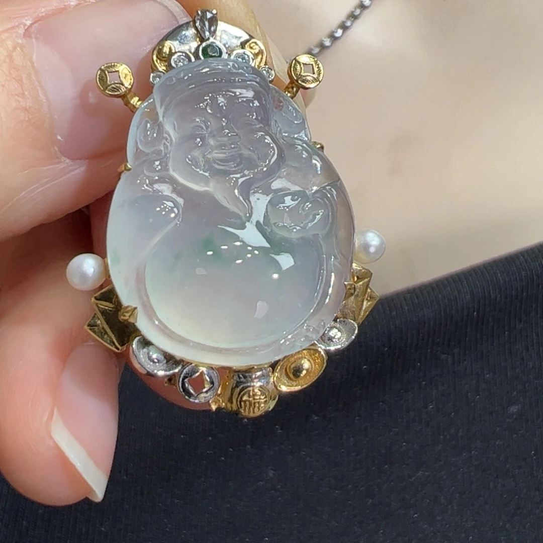 翡翠吊坠(不含链)18K金镶嵌