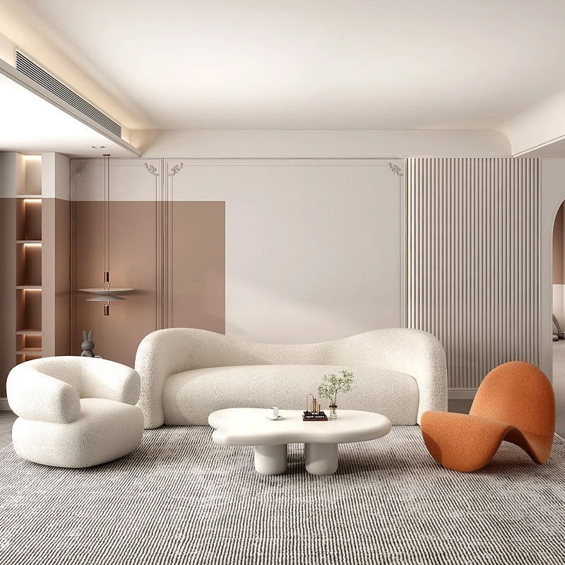 【店铺热销】北欧奶油风沙发小户型客厅轻奢弧形沙发美容院异形沙