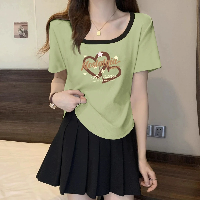 2025正肩t恤大码女装洋气夏季新款时尚短袖胖妹妹显瘦遮肉上衣潮