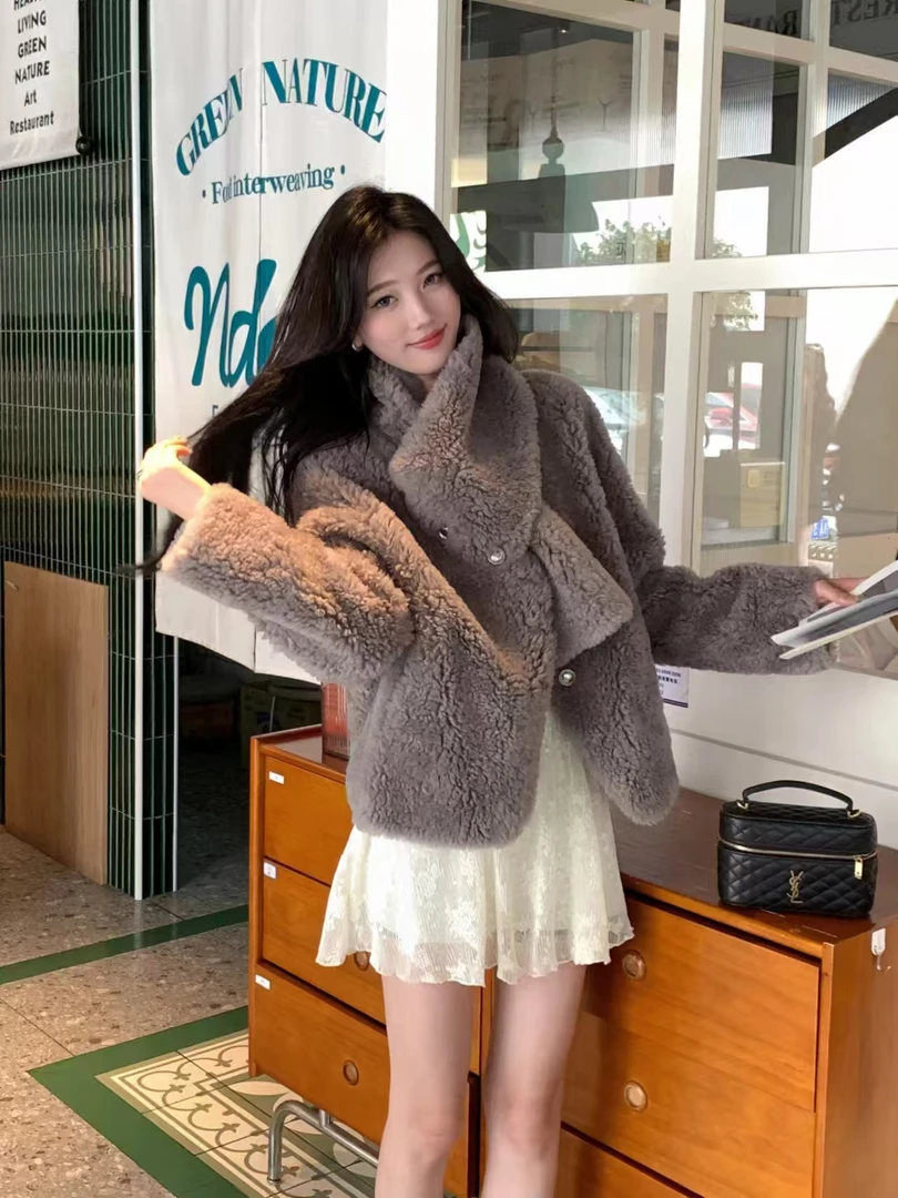 【SHUWO】深圳南油秋冬短外套皮毛一体气质毛绒围巾可拆