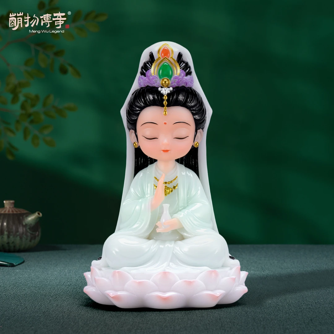 萌趣Q版观音菩萨佛像电脑桌摆件网红小摆件中式家居禅意车内饰品