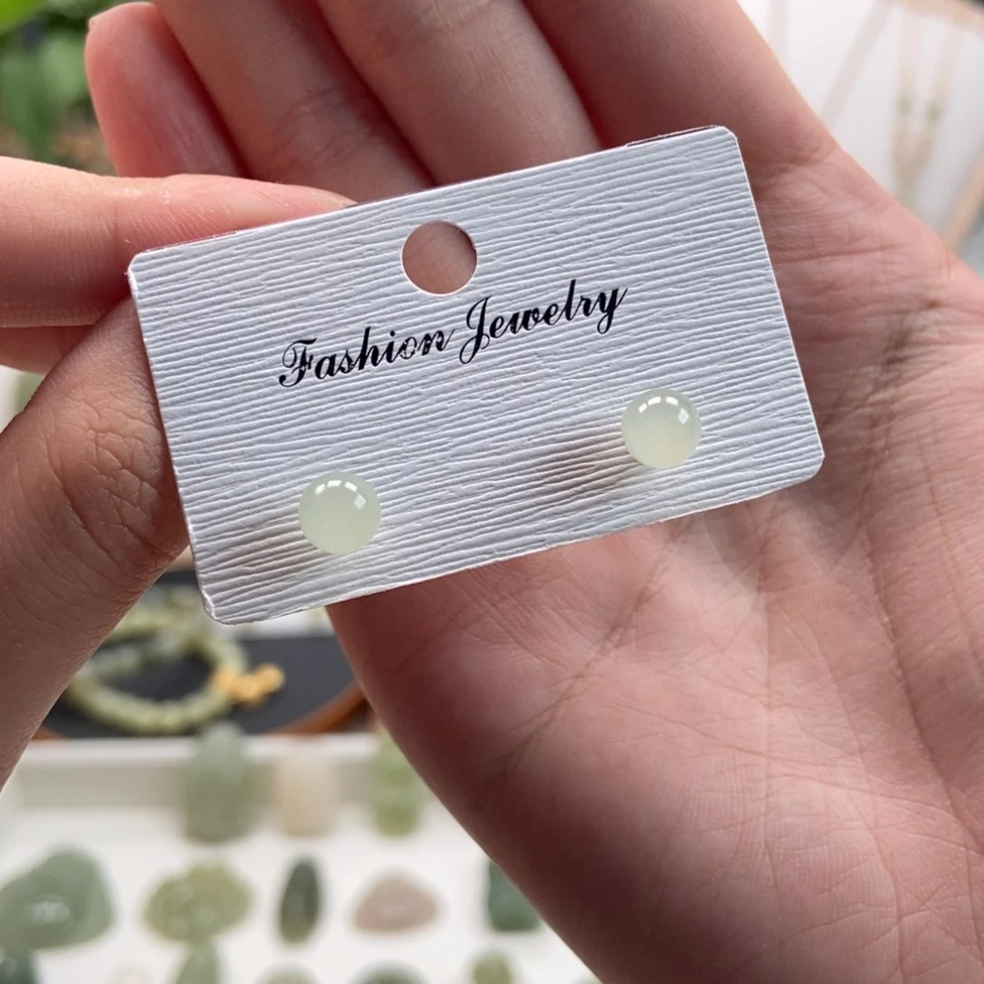 和田玉银S925镶嵌耳饰