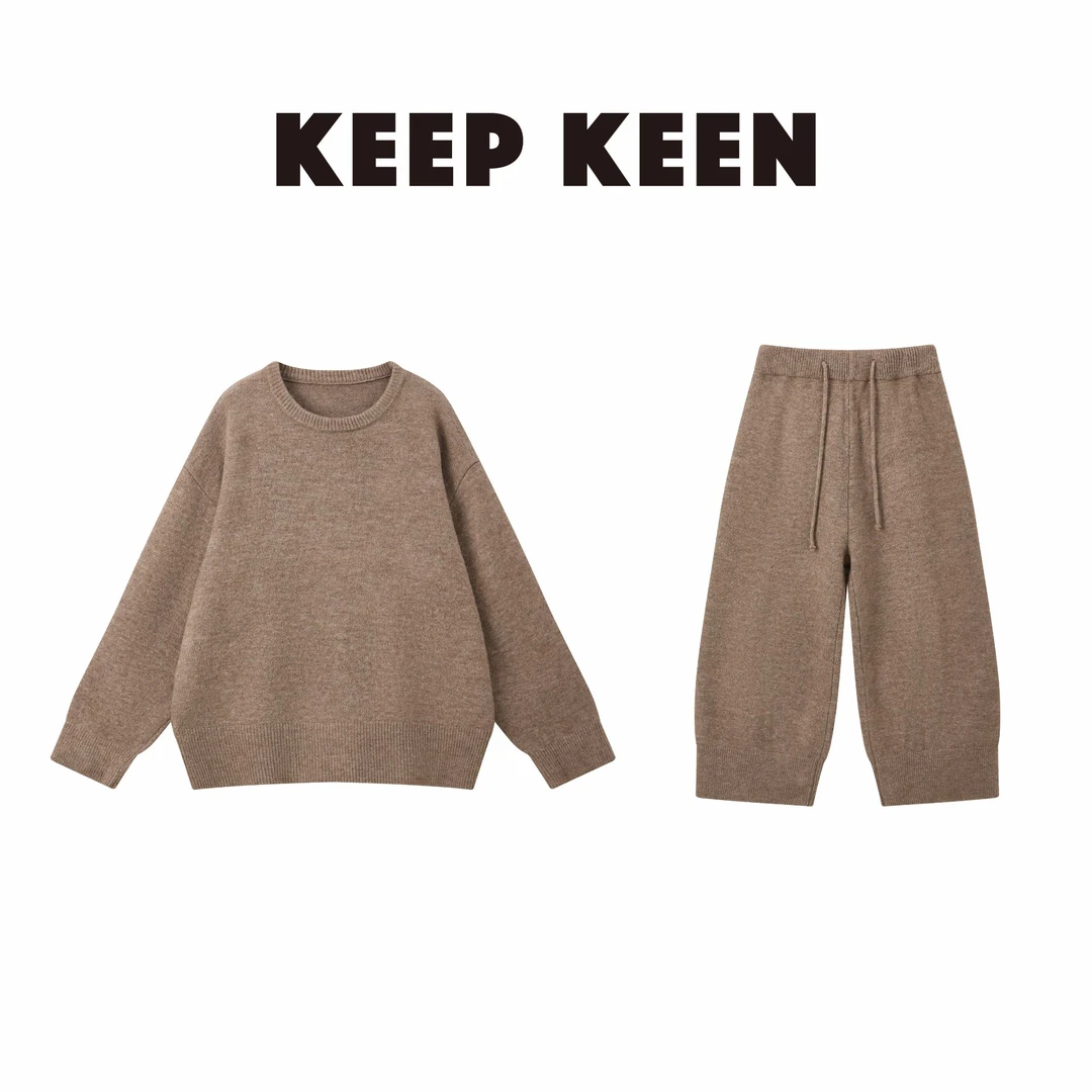 【马甲内搭】超好穿软糯糯针织宽松慵懒混纺毛衣上衣+裤子套装TZ01