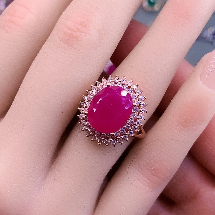 戒指红宝石银S925镶嵌