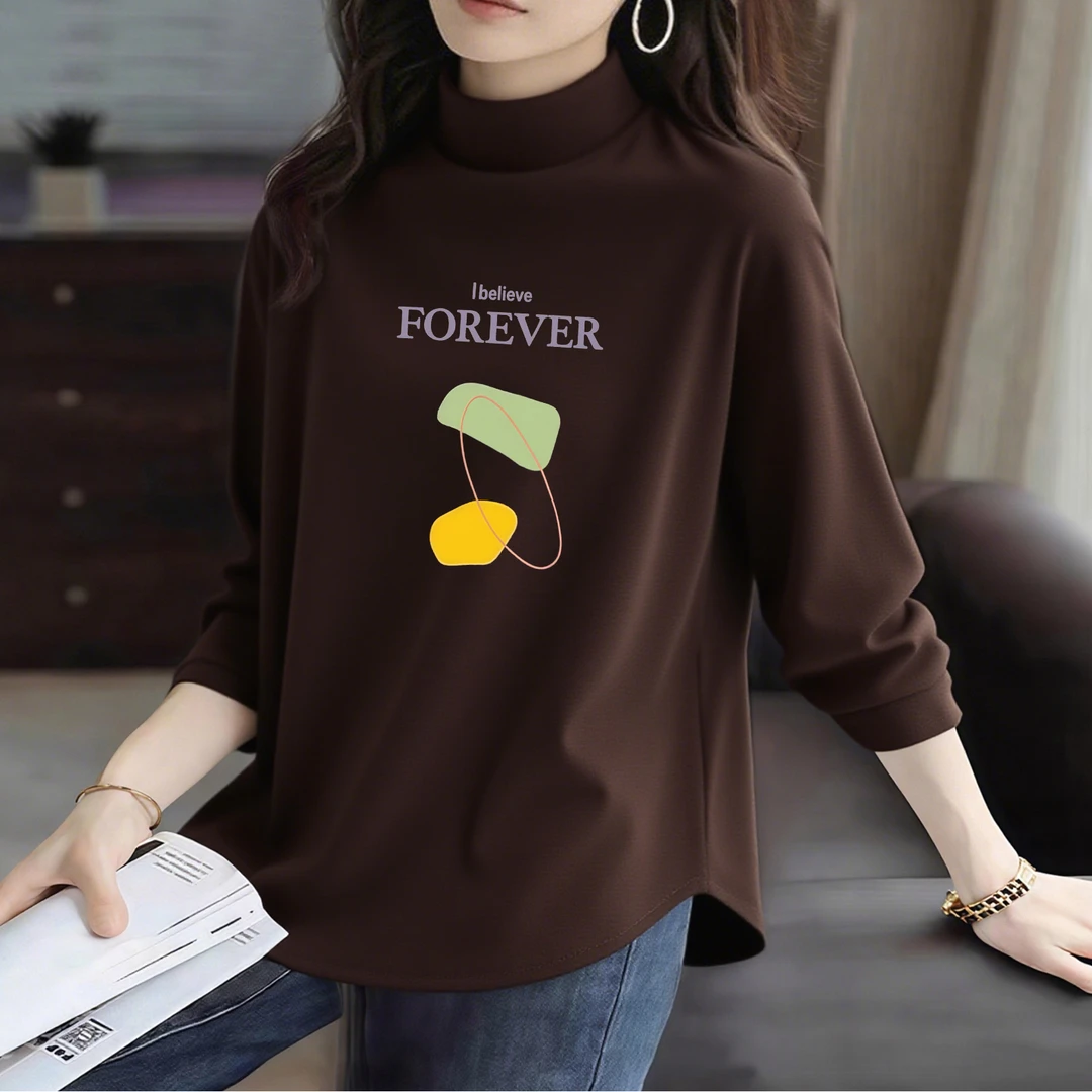 2025秋冬季半高领德绒打底衫女休闲宽松显瘦洋气保暖内搭长袖T恤