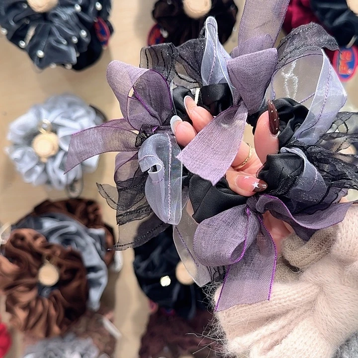 紫色纱纱蝴蝶结发圈