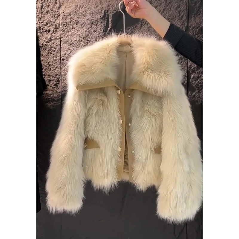 加绒加厚秋季小香风奶呼呼娃娃领毛毛外套女秋冬新款轻奢时尚百搭