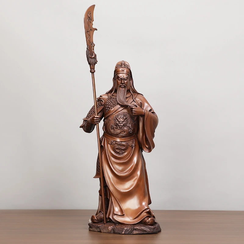 紫铜立刀关公全铜关公关二爷关羽立刀铜像武财神客厅公司前台摆件