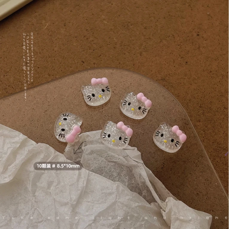 【马上制造局】透粉KT猫头美甲饰品卡通可爱立体猫咪透明凯蒂树脂