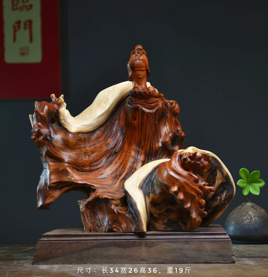 太行崖柏根雕手把工艺品李白雕刻摆件随行摆件工艺品