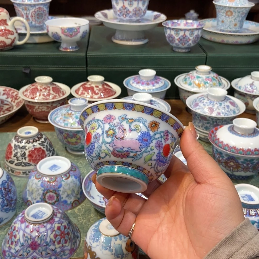 杯冉月观隐斗彩福禄压手杯