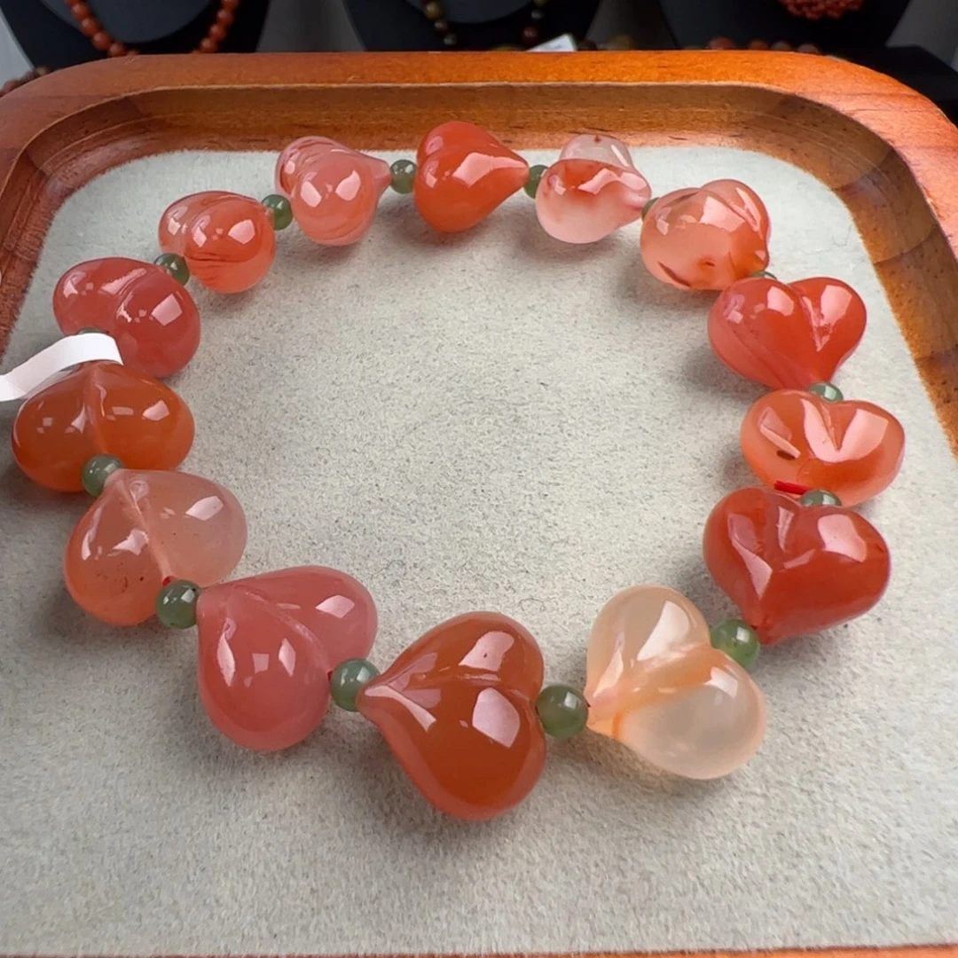 南红玛瑙未镶嵌（屁桃爱心手串14-15mm