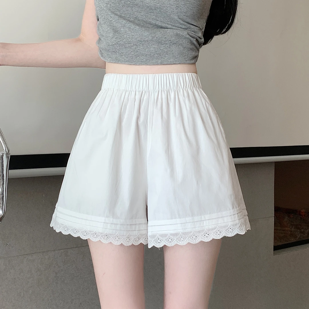 设计感自制蕾丝花边白色短裤女夏季松弛感宽松居家外穿运动休闲裤
